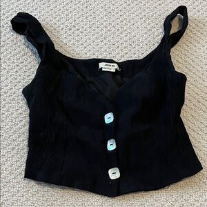 Jason Wu Black Cropped Top with Pearlescent Button Detail